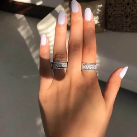 Exquisite Bridal Wedding Silver Rings for Women White Crystal Princess Carmine Medusa