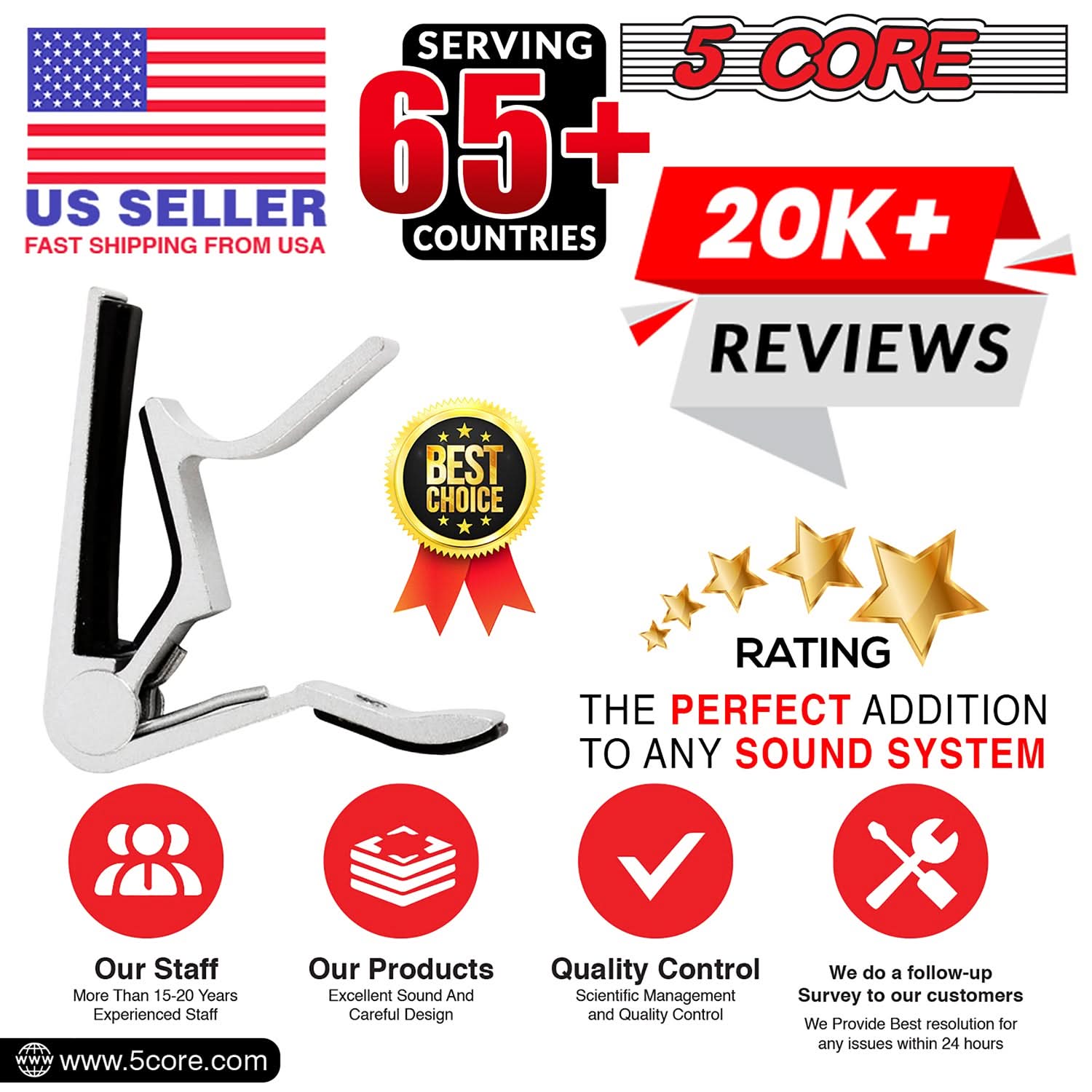 5Core Capo Acoustic Electric Guitar 6 String Kapo Clip For Banjo