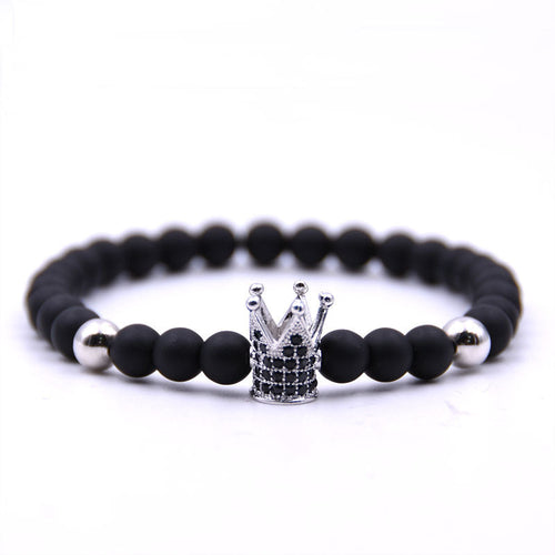 Micro-inlaid crown 6mm matte black plus copper bead bracelet copper