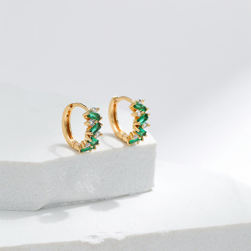 Leaf Inlaid Zircon Emerald Temperament Ear Clip Special-interest