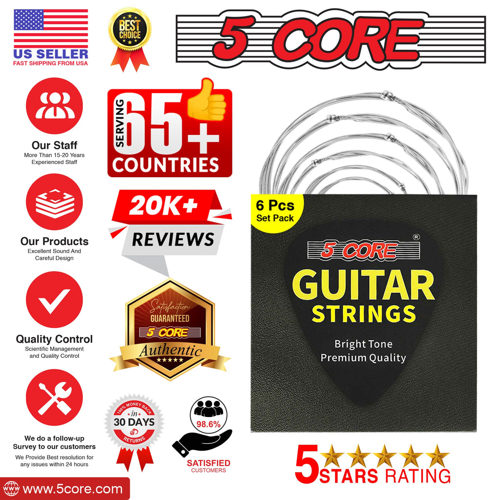 5 Core Acoustic Guitar 6 String Set Light Gauge Steel Carbon Core