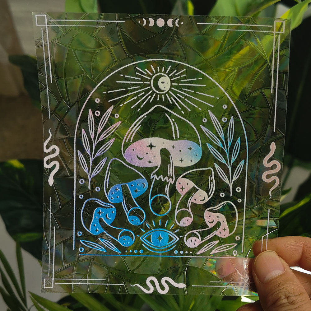 RPS061 Colorful Suncatcher Rainbow Prism Mushroom Static Glass Sticker