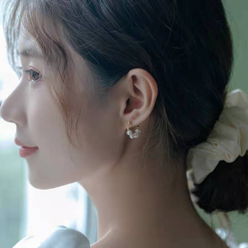 Sterling Silver Needle Japanese And Korean Pearl Earrings Non-piercing