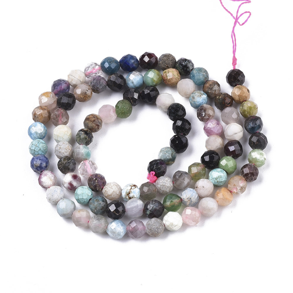 Natural Mixed Stone Beads Strands, Faceted, Round, 4mm, Hole: 0.7mm,