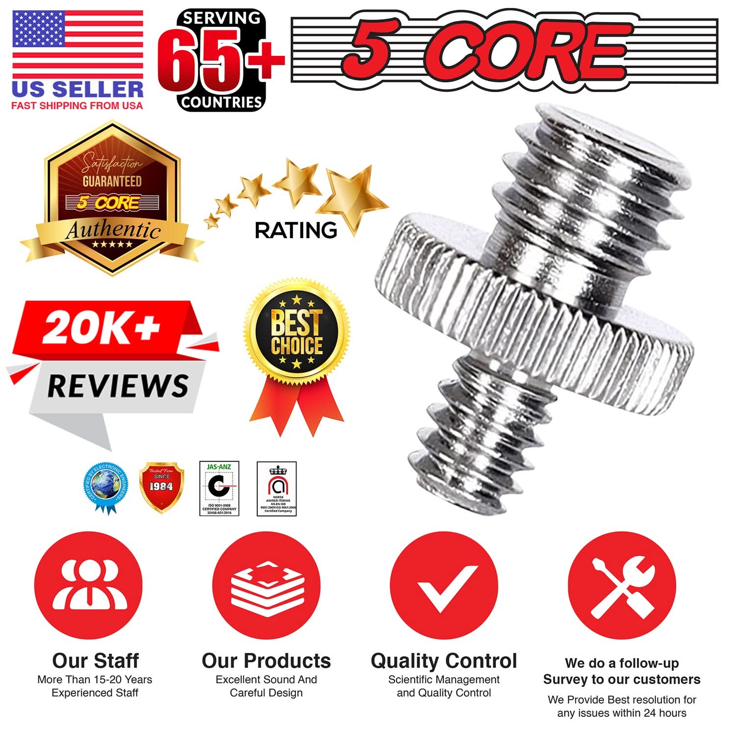 5 Core 3/8 to 1/4 Adapter 5Pcs Camera Mount Durable Tripod Screw