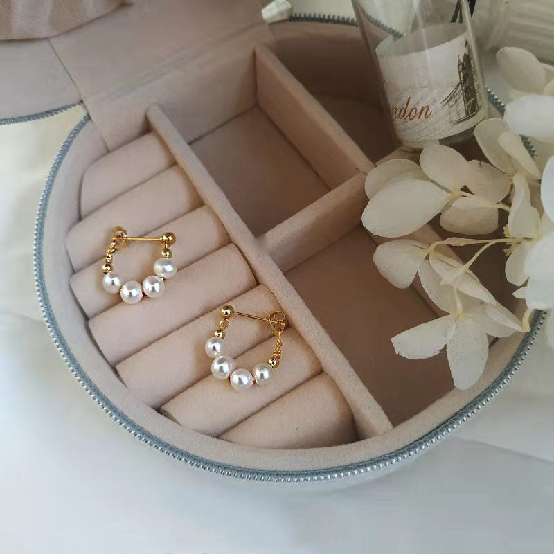 Sterling Silver Needle Japanese And Korean Pearl Earrings Non-piercing