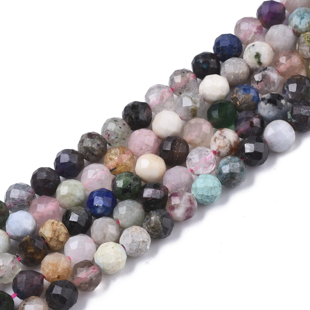 Natural Mixed Stone Beads Strands, Faceted, Round, 4mm, Hole: 0.7mm,