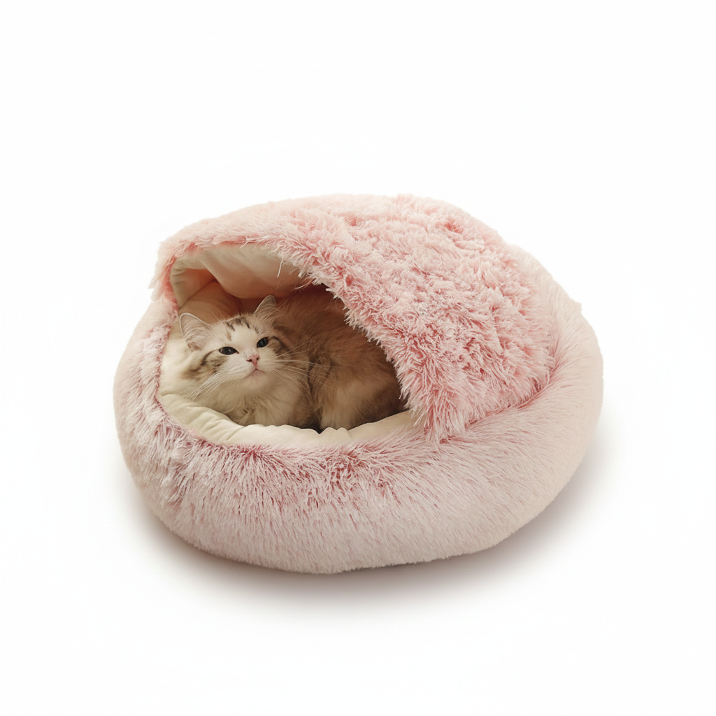 Soft Plush Pet Bed with Cover Round Cat Bed Pet Mattress Warm   Cat Dog  Sleeping Nest Cave for Small Dogs kitten Daily-Ease