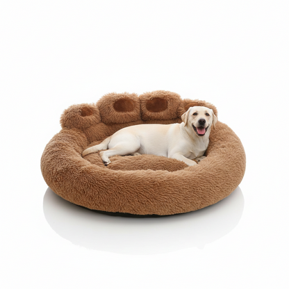 Paw Shape Calming Pet Bed, Plush Faux Fur Donut Bed for Dogs & Cats, Machine Washable, Non-Slip Bottom Daily-Ease