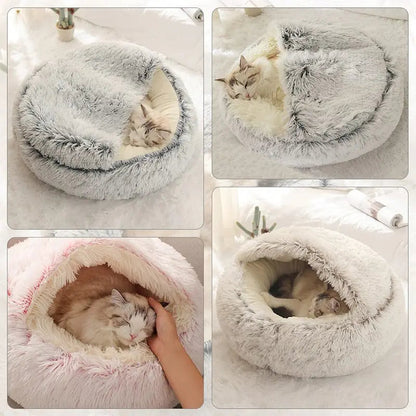 Soft Plush Pet Bed with Cover Round Cat Bed Pet Mattress Warm   Cat Dog  Sleeping Nest Cave for Small Dogs kitten Daily-Ease