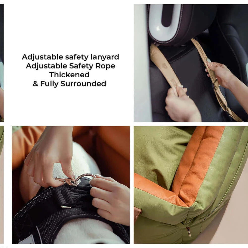 Luxury Faux Leather Pet Travel Bed with Safety Belt Cat Booster Seat Convertible Car Booster Bed for Small Medium Dog Cat Outing Daily-Ease