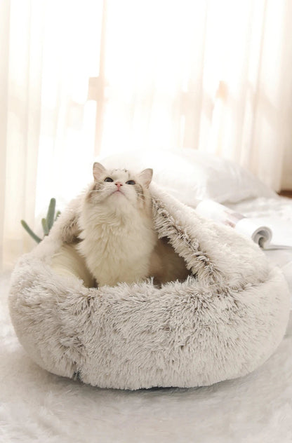 Soft Plush Pet Bed with Cover Round Cat Bed Pet Mattress Warm   Cat Dog  Sleeping Nest Cave for Small Dogs kitten Daily-Ease