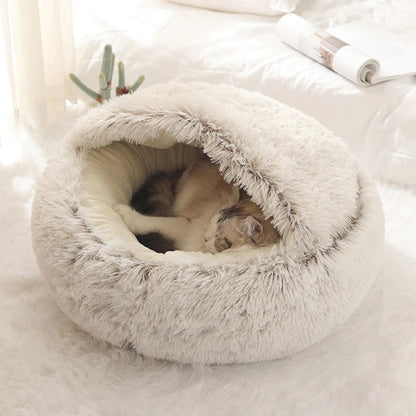 Soft Plush Pet Bed with Cover Round Cat Bed Pet Mattress Warm   Cat Dog  Sleeping Nest Cave for Small Dogs kitten Daily-Ease