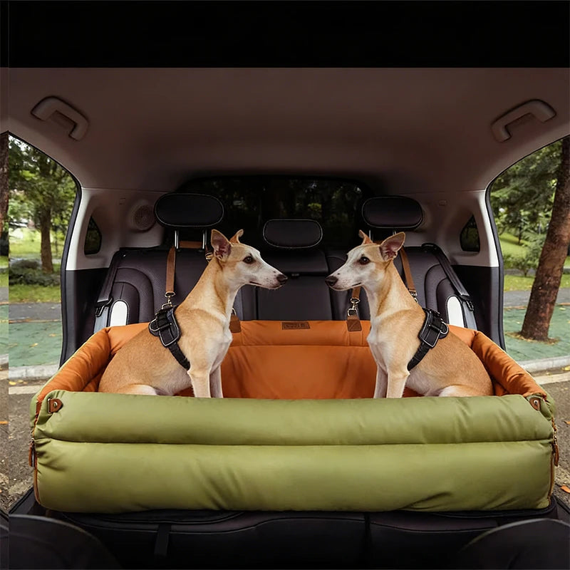 Luxury Faux Leather Pet Travel Bed with Safety Belt Cat Booster Seat Convertible Car Booster Bed for Small Medium Dog Cat Outing Daily-Ease