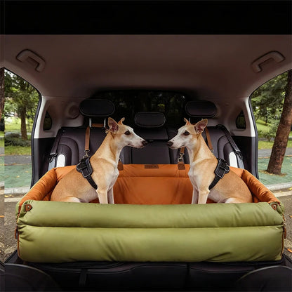 Luxury Faux Leather Pet Travel Bed with Safety Belt Cat Booster Seat Convertible Car Booster Bed for Small Medium Dog Cat Outing Daily-Ease