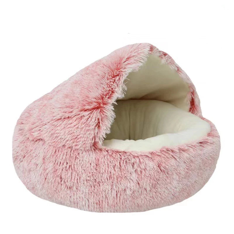 Soft Plush Pet Bed with Cover Round Cat Bed Pet Mattress Warm   Cat Dog  Sleeping Nest Cave for Small Dogs kitten Daily-Ease