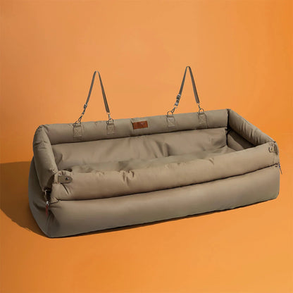 Luxury Faux Leather Pet Travel Bed with Safety Belt Cat Booster Seat Convertible Car Booster Bed for Small Medium Dog Cat Outing Daily-Ease