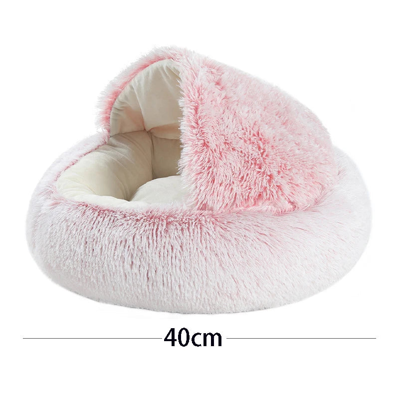 Soft Plush Pet Bed with Cover Round Cat Bed Pet Mattress Warm   Cat Dog  Sleeping Nest Cave for Small Dogs kitten Daily-Ease