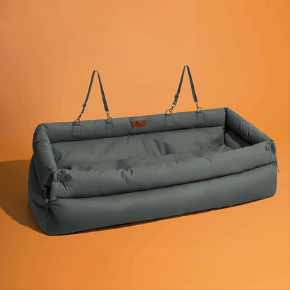 Luxury Faux Leather Pet Travel Bed with Safety Belt Cat Booster Seat Convertible Car Booster Bed for Small Medium Dog Cat Outing Daily-Ease