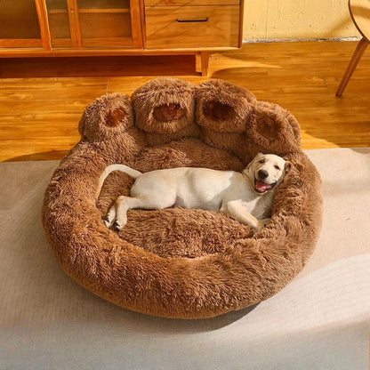Paw Shape Calming Pet Bed, Plush Faux Fur Donut Bed for Dogs & Cats, Machine Washable, Non-Slip Bottom Daily-Ease