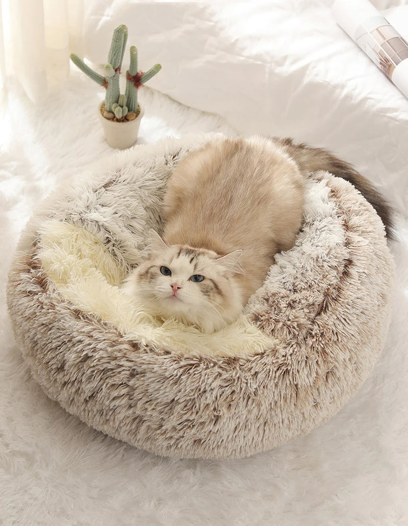 Soft Plush Pet Bed with Cover Round Cat Bed Pet Mattress Warm   Cat Dog  Sleeping Nest Cave for Small Dogs kitten Daily-Ease