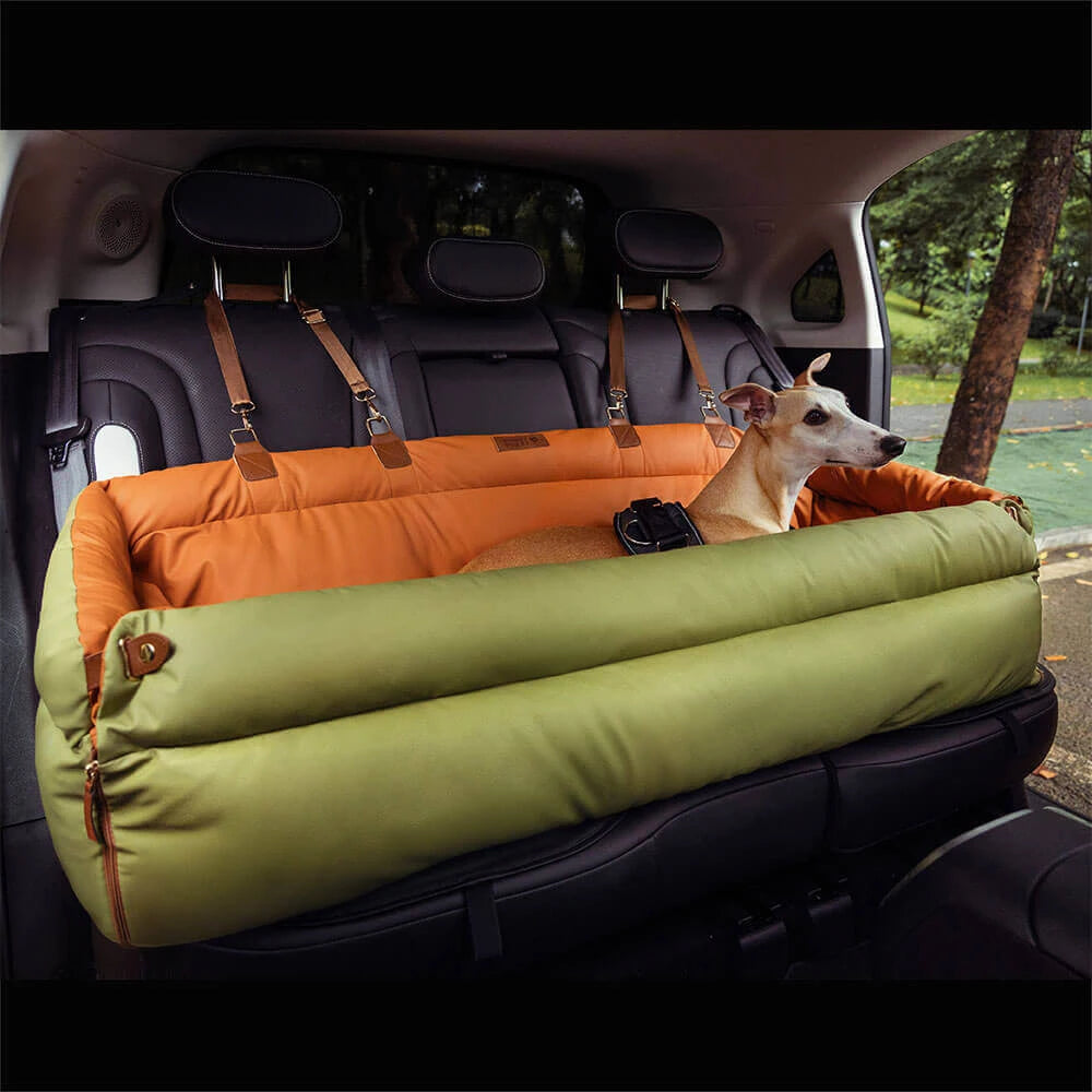Luxury Faux Leather Pet Travel Bed with Safety Belt Cat Booster Seat Convertible Car Booster Bed for Small Medium Dog Cat Outing Daily-Ease