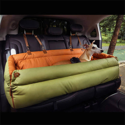 Luxury Faux Leather Pet Travel Bed with Safety Belt Cat Booster Seat Convertible Car Booster Bed for Small Medium Dog Cat Outing Daily-Ease