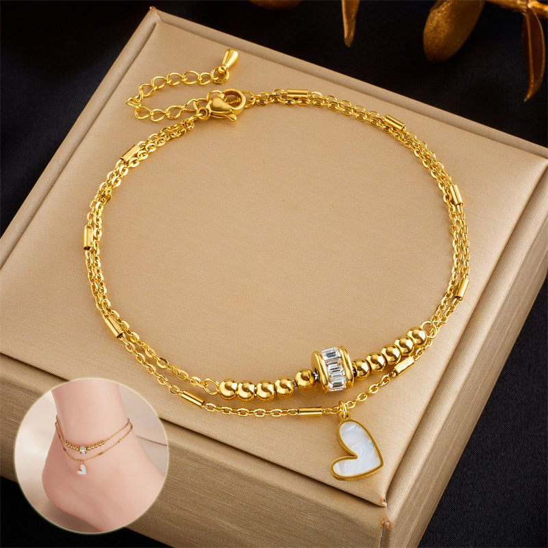Fashion Jewelry Boho Classic Love Heart Ankle Chain Double Layer Chain