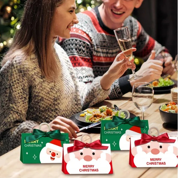 10 Pcs Christmas Candy Boxes With Ribbon And Wooden Ring Merry