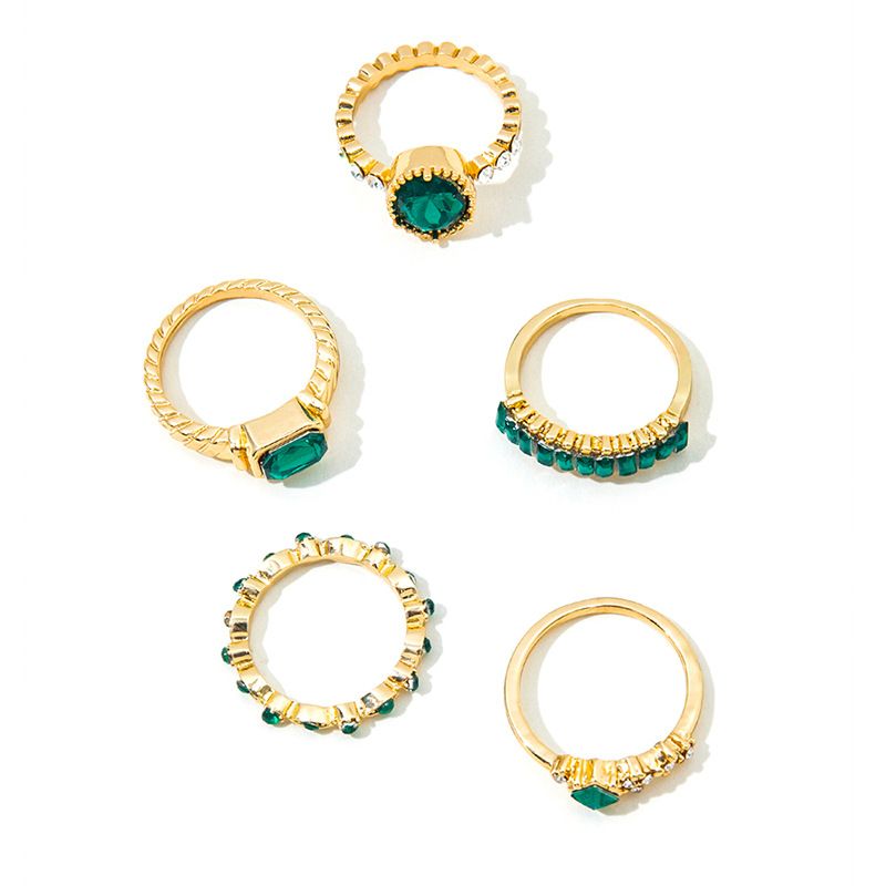 Emerald Geometric Diamond Ring Set Of 5