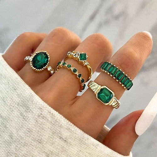 Emerald Geometric Diamond Ring Set Of 5