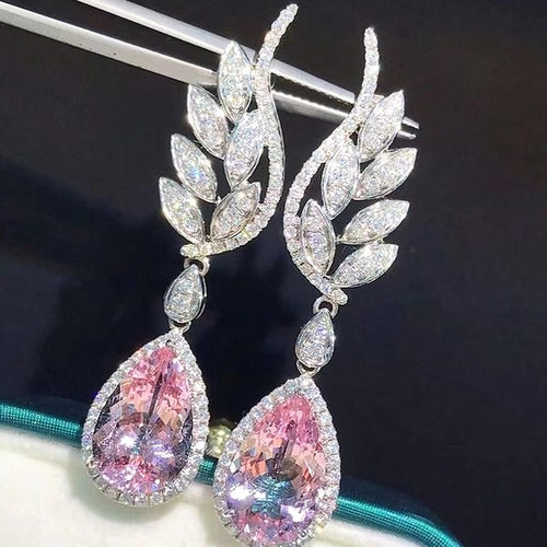 Huitan Pear Cubic Zirconia Dangle Earrings Women for Engagement