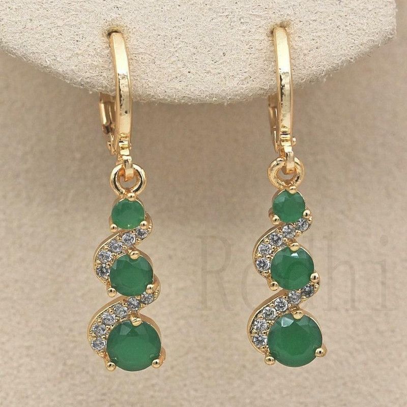 Vintage Swirl Round Green Stone Drop Dangle Earrings Women's Wedding