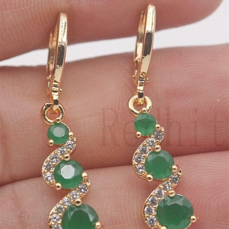 Vintage Swirl Round Green Stone Drop Dangle Earrings Women's Wedding