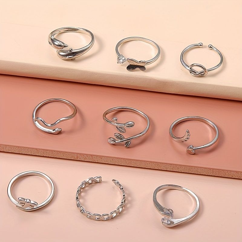 9 Pcs Adjustable Foot Ring Set - Snake, Butterfly, Dragonfly, Dolphin,