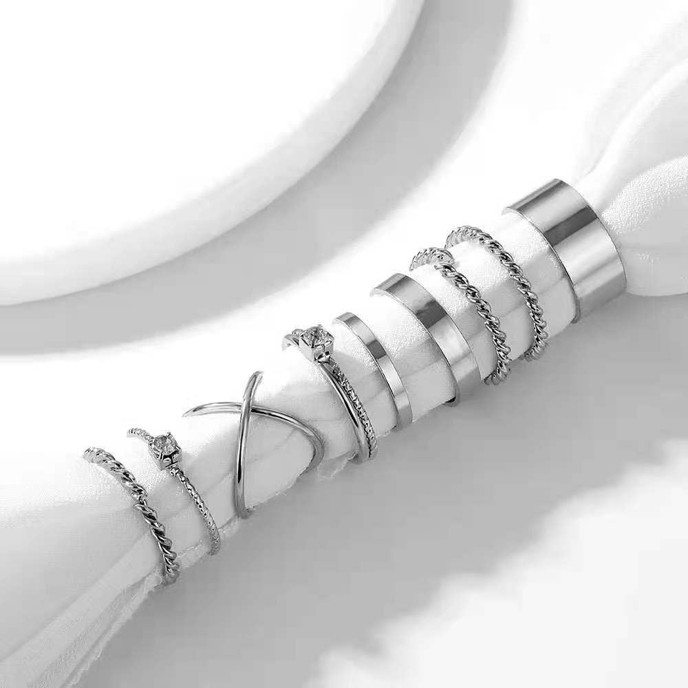 Set Woven Joint Ring Twisted 9Pieces