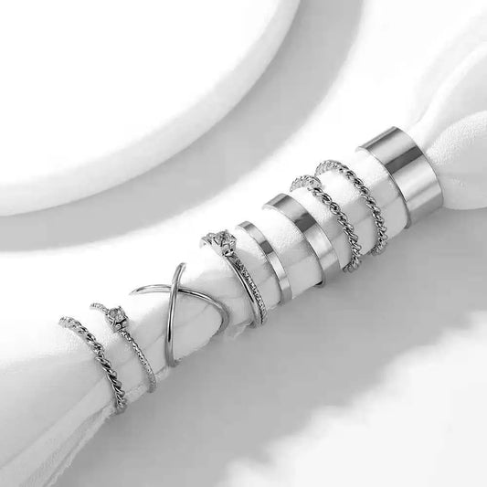 Set Woven Joint Ring Twisted 9Pieces Carmine Medusa