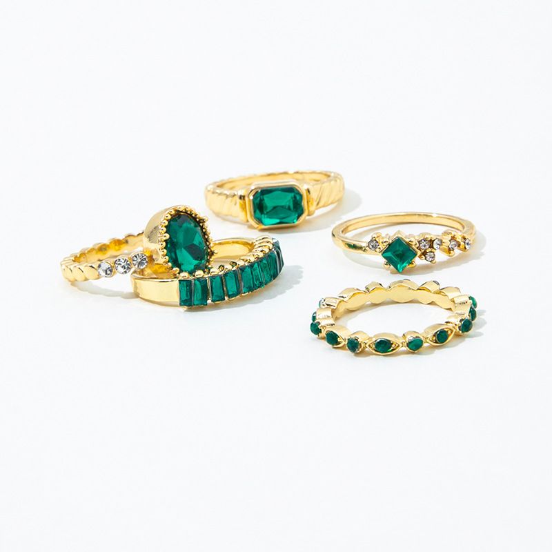 Emerald Geometric Diamond Ring Set Of 5