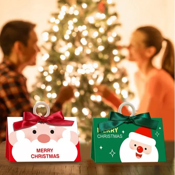 10 Pcs Christmas Candy Boxes With Ribbon And Wooden Ring Merry