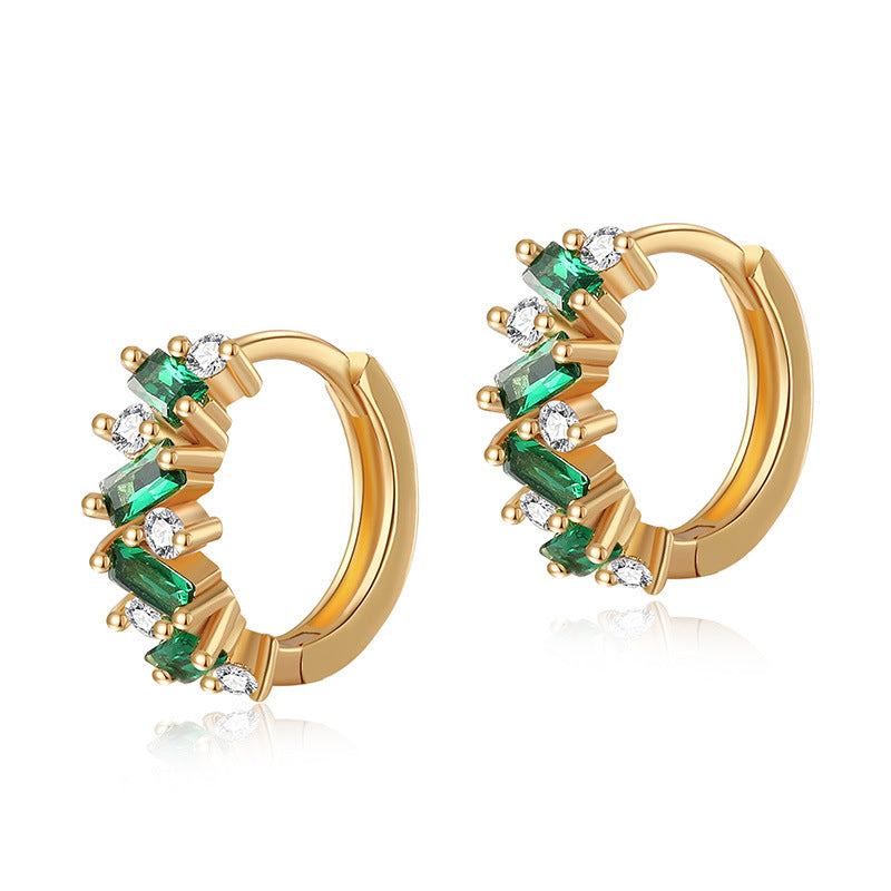 Leaf Inlaid Zircon Emerald Temperament Ear Clip Special-interest