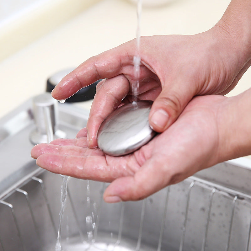 Oval Stainless Steel Fat Round Metal Odor Removal Soap Deodorant Large