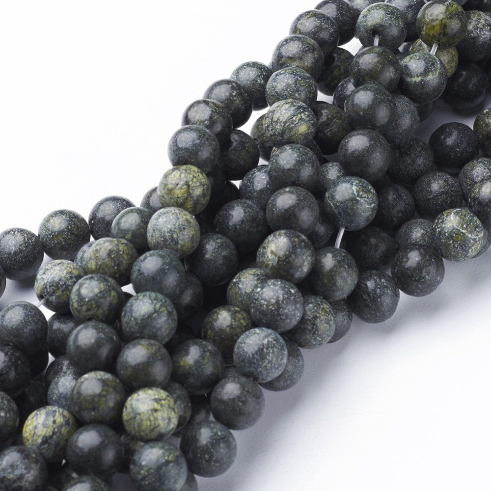 Gemstone Beads Strands, Natural Serpentine/Green Lace Stone, Round,